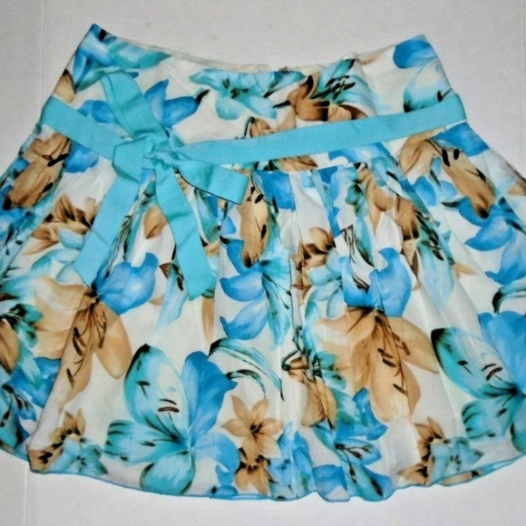 Floral Print Gather Hip Ribbon Lined Fun Skirt - Picture 1 of 6